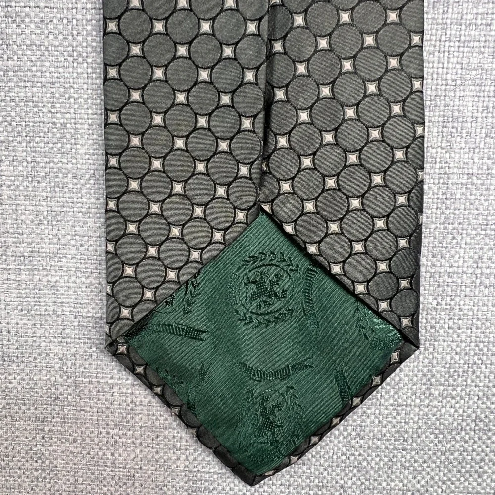 VTG Y2K Tommy Hilfiger Silk Geometric Dot Tie Men Silver Green Minimalist Formal